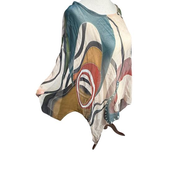 Cocoon House Womens S/M Sheer 100% Silk Bell Sleeve Sharkbite Blouse Art To Wear - Picture 3 of 8